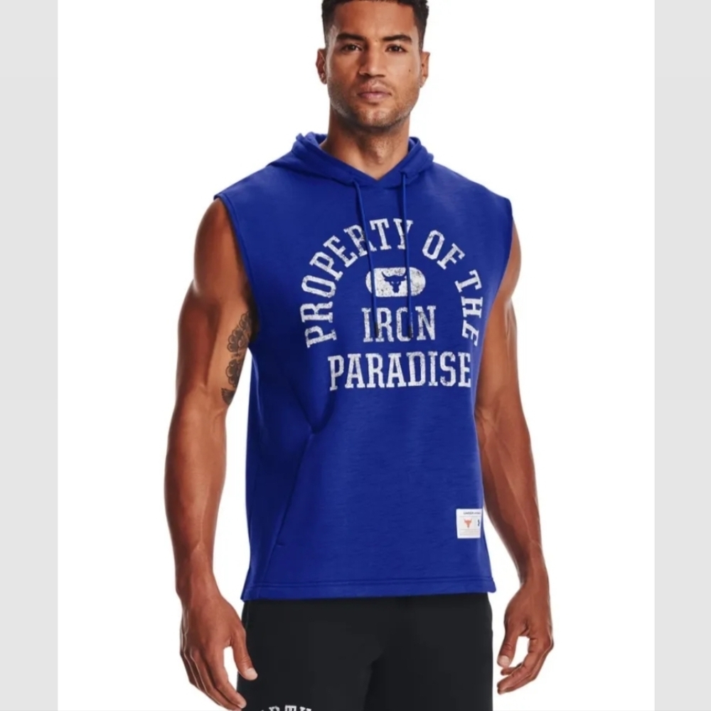 Under Armour x Project Rock Charged Cotton Sleeveless Fleece Hoodie Size Large